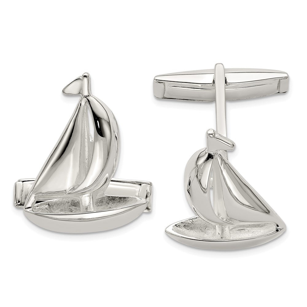 Sterling Silver Sailboat Cuff Links, 15 x 21mm, Item M11096 by The Black Bow Jewelry Co.