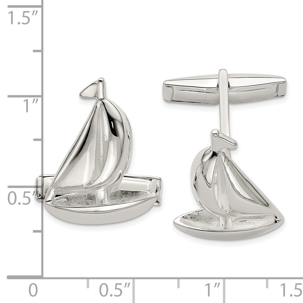 Alternate view of the Sterling Silver Sailboat Cuff Links, 15 x 21mm by The Black Bow Jewelry Co.