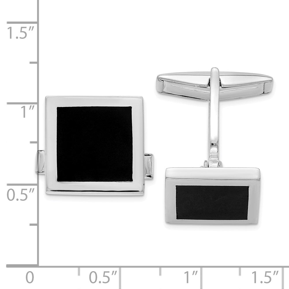 Alternate view of the Sterling Silver & Black Onyx Square Cuff Links, 15mm by The Black Bow Jewelry Co.