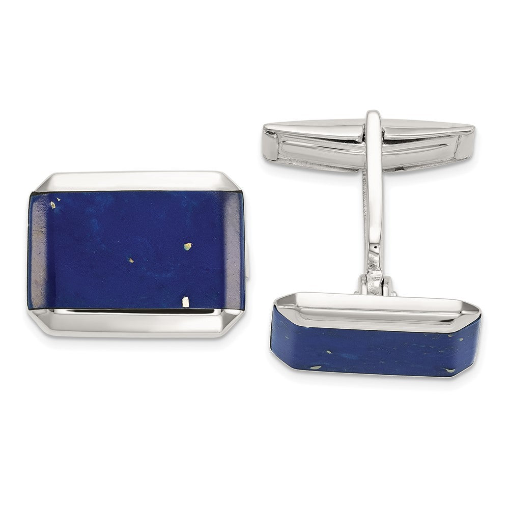 Rhodium Plated Sterling Silver & Blue Lapis Cuff Links, 17 x 13mm, Item M11108 by The Black Bow Jewelry Co.
