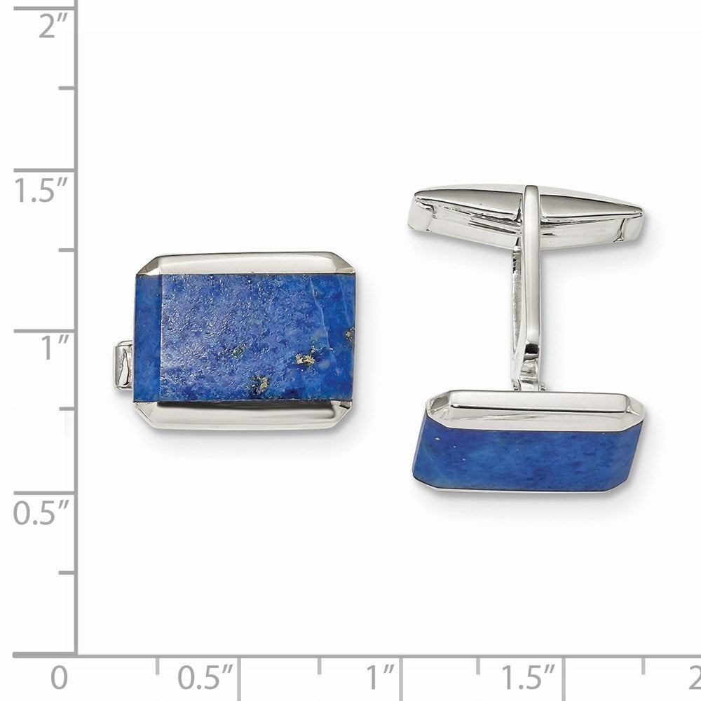 Alternate view of the Rhodium Plated Sterling Silver & Blue Lapis Cuff Links, 17 x 13mm by The Black Bow Jewelry Co.