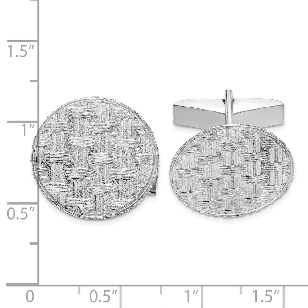 Alternate view of the Rhodium Plated Sterling Silver Basketweave Round Cuff Links, 20mm by The Black Bow Jewelry Co.