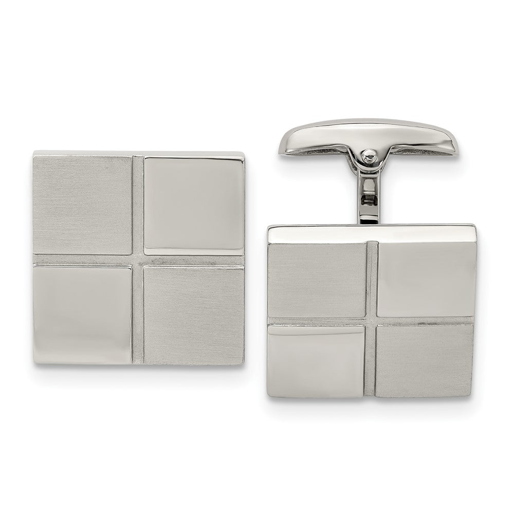 Stainless Steel Brushed & Polished Square Cuff Links, 19mm (3/4 Inch), Item M11117 by The Black Bow Jewelry Co.