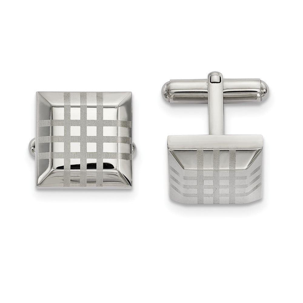 Stainless Steel Laser Grid Square Cuff Links, 15mm (9/16 Inch), Item M11119 by The Black Bow Jewelry Co.