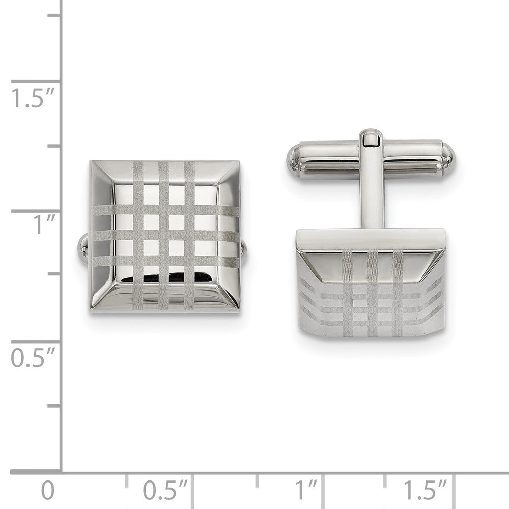 Alternate view of the Stainless Steel Laser Grid Square Cuff Links, 15mm (9/16 Inch) by The Black Bow Jewelry Co.