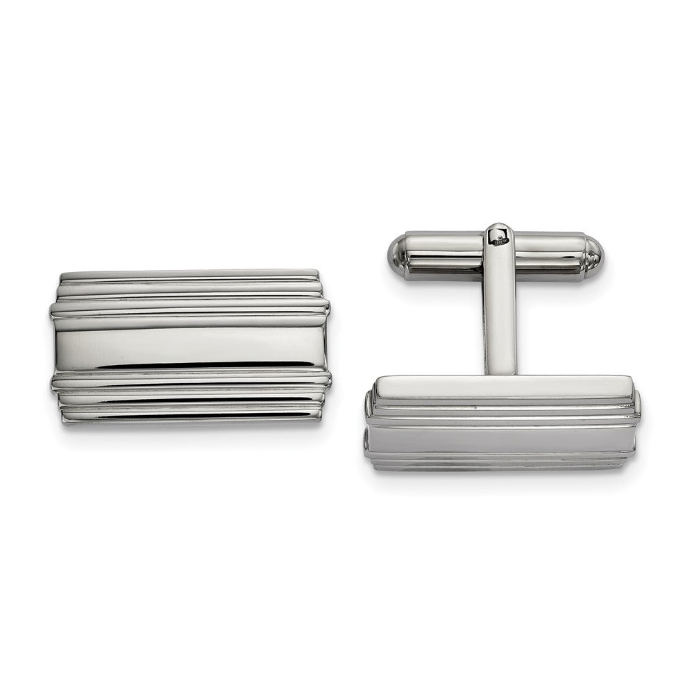 Stainless Steel Polished Striped Rectangle Cuff Links, 21 x 12mm, Item M11128 by The Black Bow Jewelry Co.