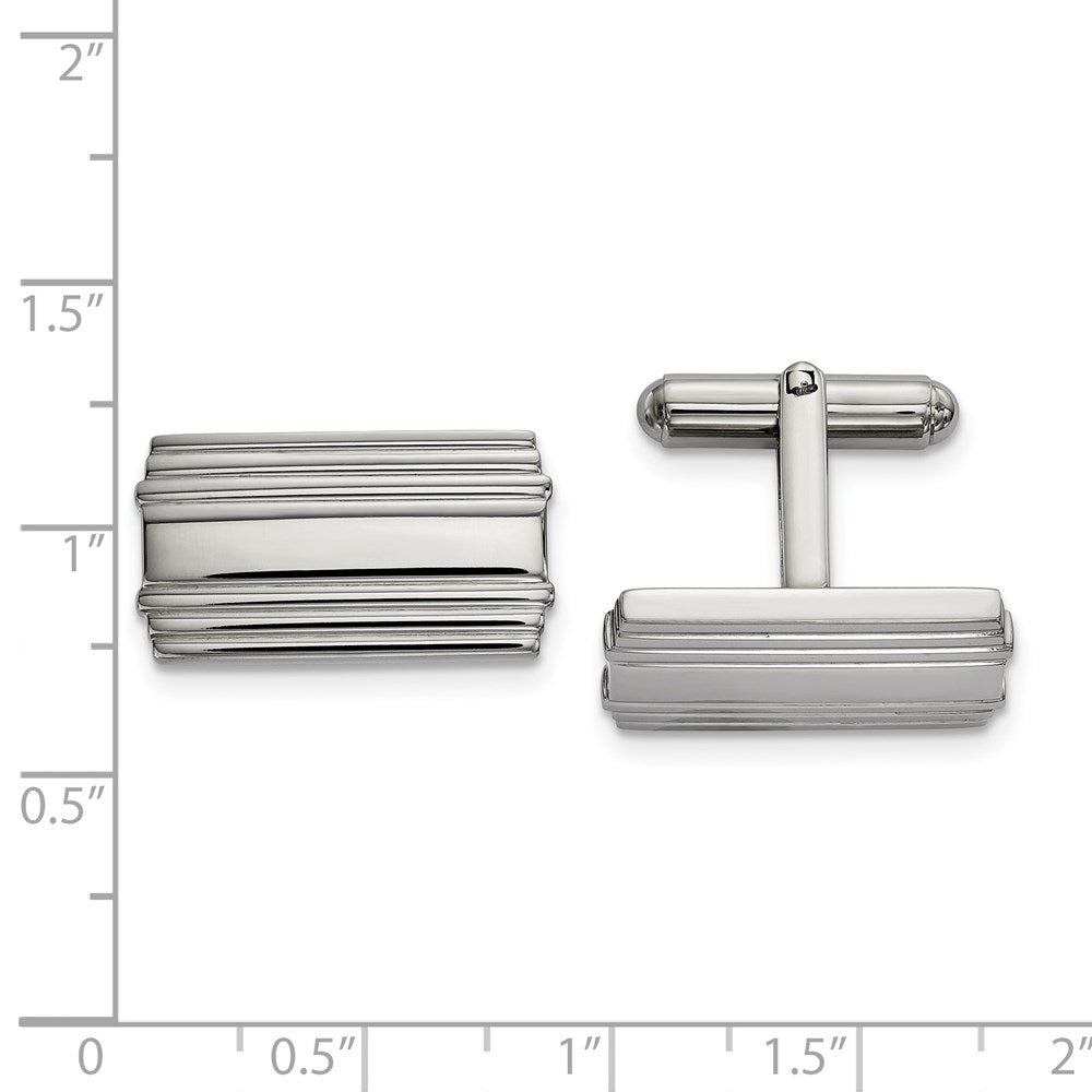 Alternate view of the Stainless Steel Polished Striped Rectangle Cuff Links, 21 x 12mm by The Black Bow Jewelry Co.