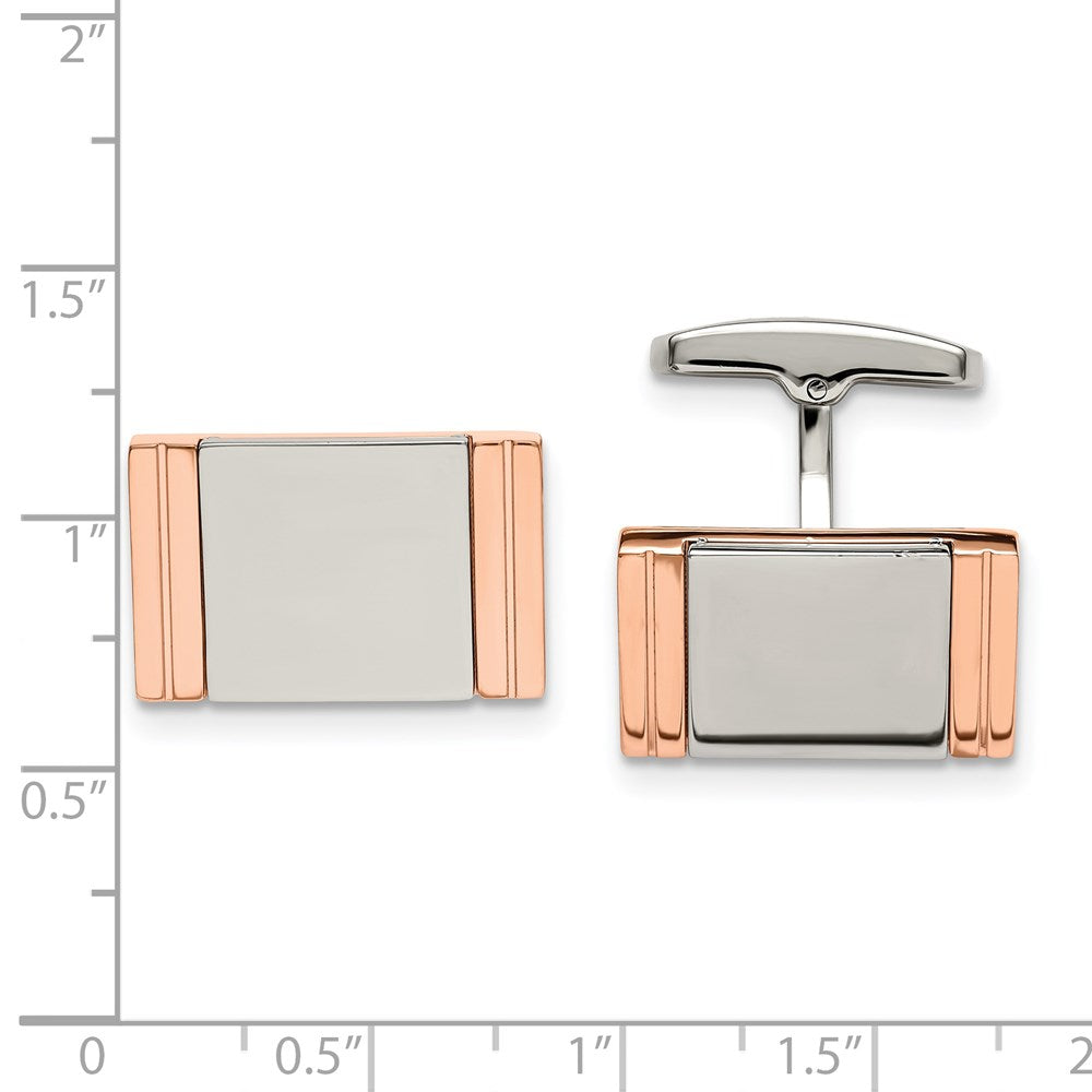 Alternate view of the Stainless Steel & Rose Tone Plated Rectangle Cuff Links, 20 x 13mm by The Black Bow Jewelry Co.