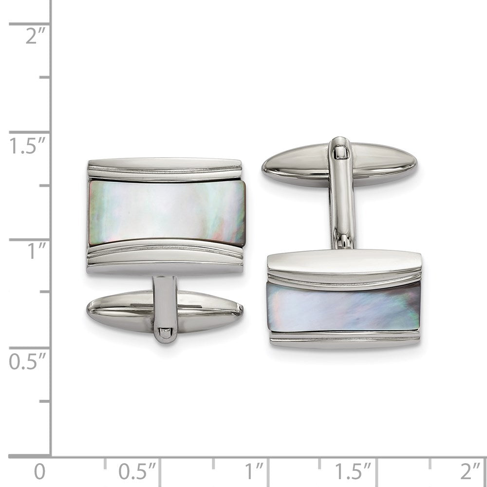 Alternate view of the Stainless Steel & White Mother of Pearl Rectangle Cuff Links, 19x13mm by The Black Bow Jewelry Co.
