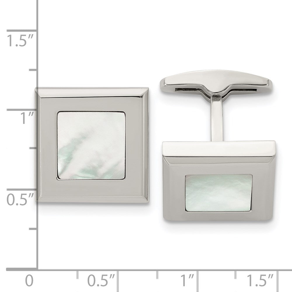 Alternate view of the Stainless Steel & White Mother of Pearl Square Cuff Links, 18mm by The Black Bow Jewelry Co.