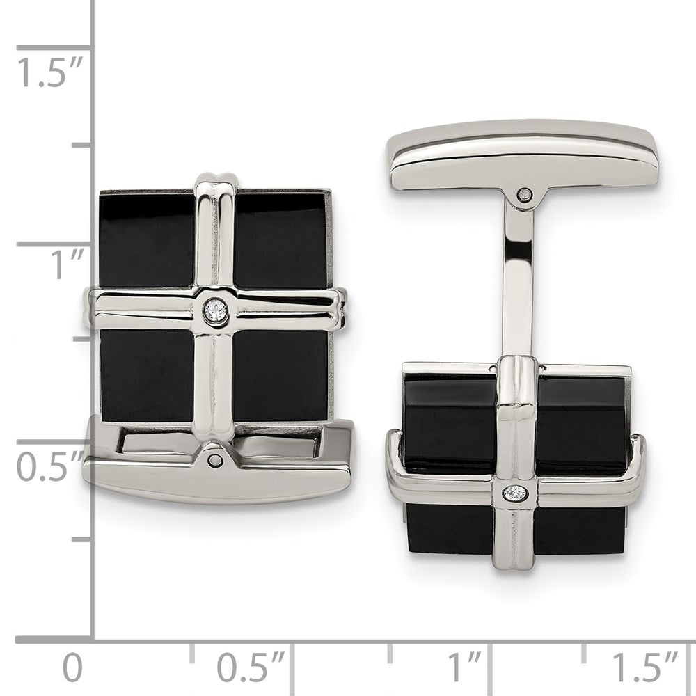 Alternate view of the Stainless Steel, Black Plated & CZ Square Cuff Links, 17mm by The Black Bow Jewelry Co.