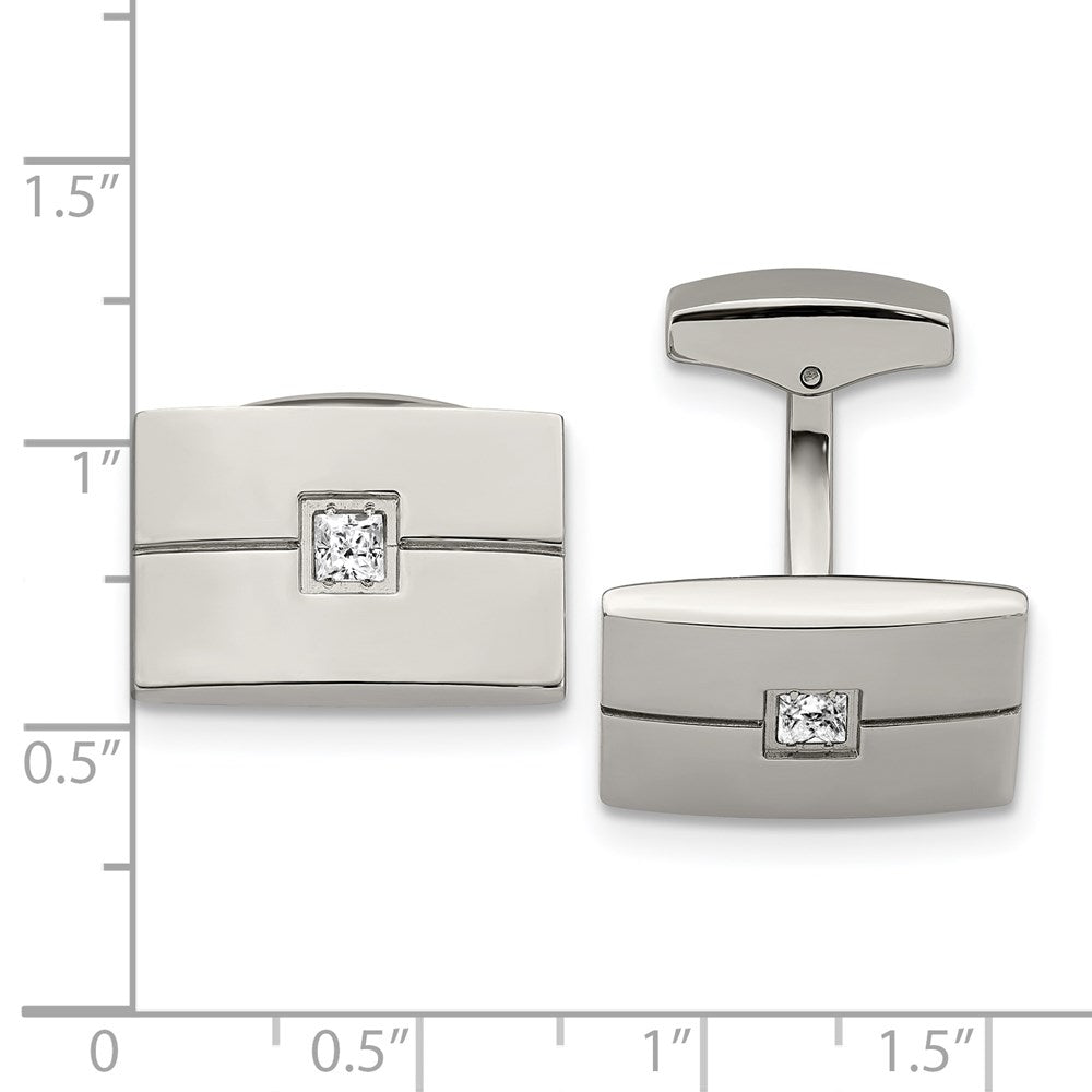 Alternate view of the Stainless Steel & Princess CZ Rectangle Cuff Links, 19 x 12mm by The Black Bow Jewelry Co.