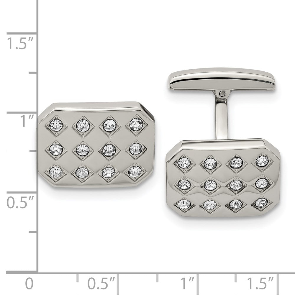 Alternate view of the Stainless Steel & CZ Octagonal Cuff Links, 19 x 12mm by The Black Bow Jewelry Co.