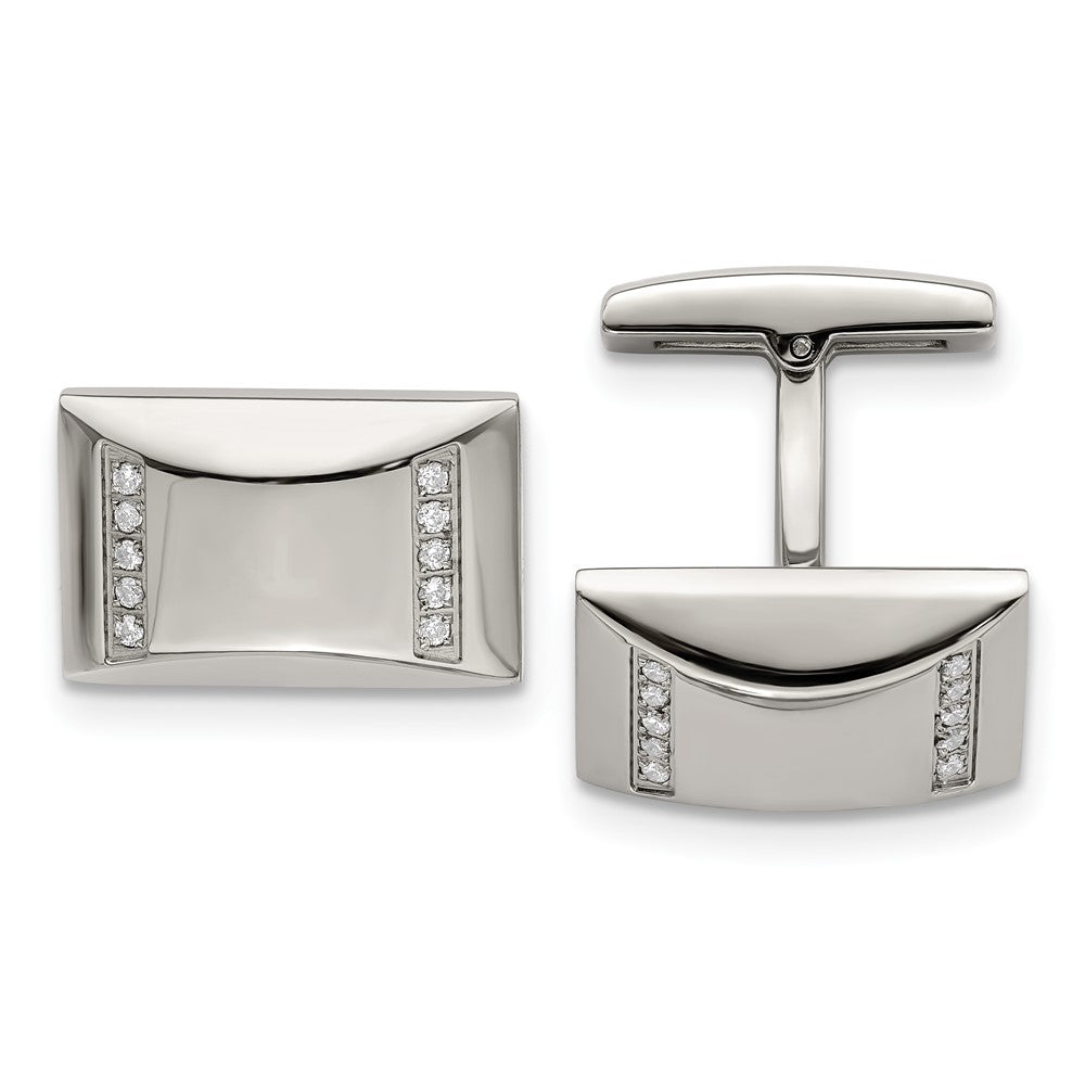 Stainless Steel & CZ Polished Rectangle Cuff Links, 19 x 13mm, Item M11152 by The Black Bow Jewelry Co.