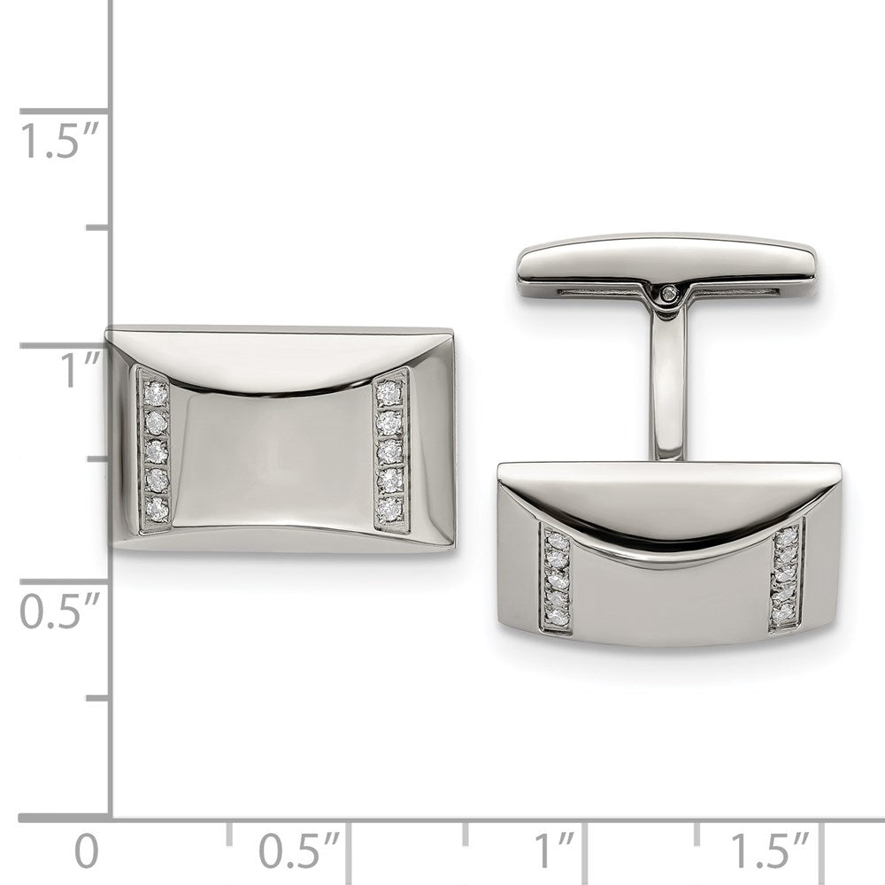 Alternate view of the Stainless Steel & CZ Polished Rectangle Cuff Links, 19 x 13mm by The Black Bow Jewelry Co.