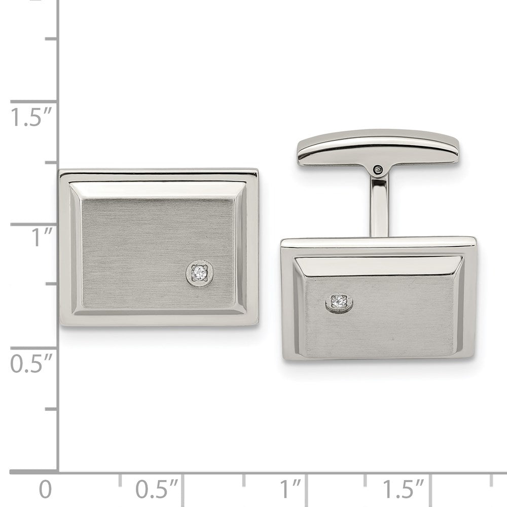 Alternate view of the Stainless Steel & CZ Brushed & Polished Rectangle Cuff Links, 21x16mm by The Black Bow Jewelry Co.