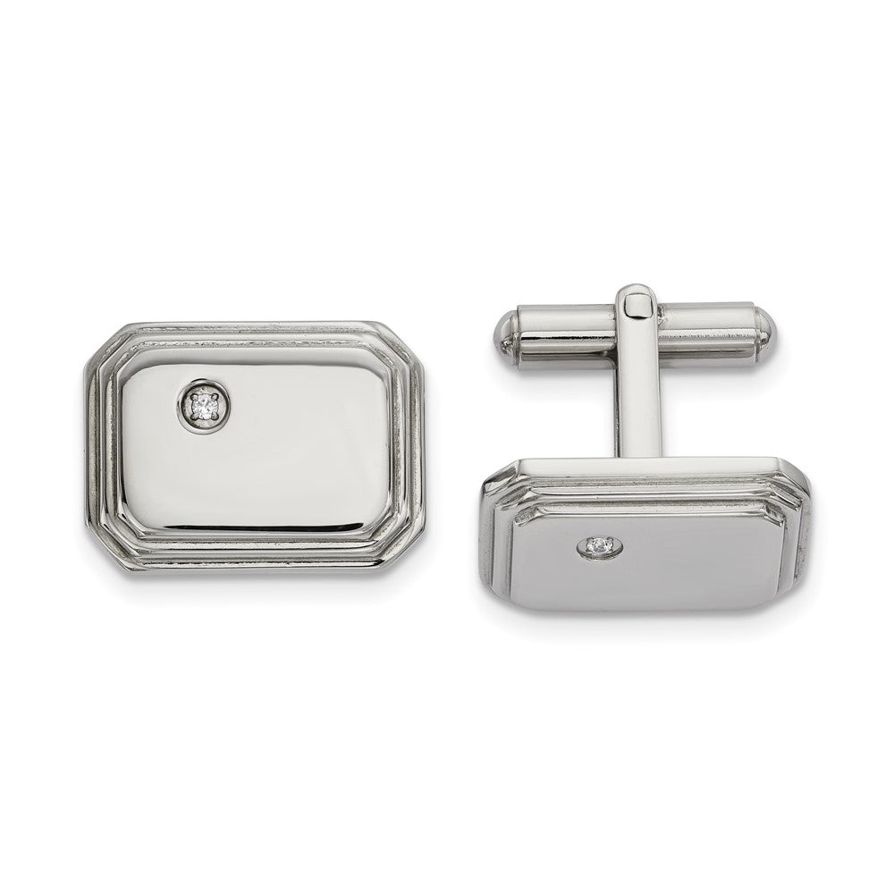 Stainless Steel & CZ Polished Octagon Step Edge Cuff Links, 20 x 15mm, Item M11154 by The Black Bow Jewelry Co.