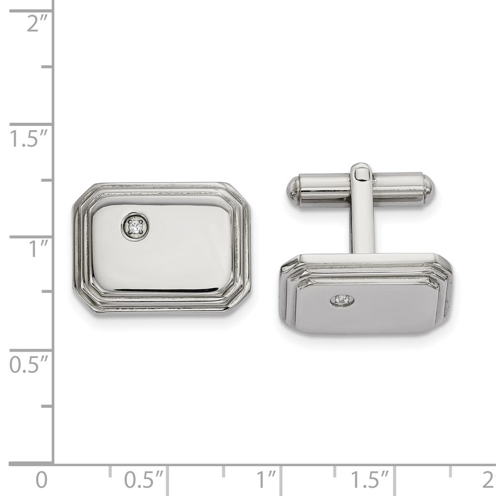 Alternate view of the Stainless Steel & CZ Polished Octagon Step Edge Cuff Links, 20 x 15mm by The Black Bow Jewelry Co.