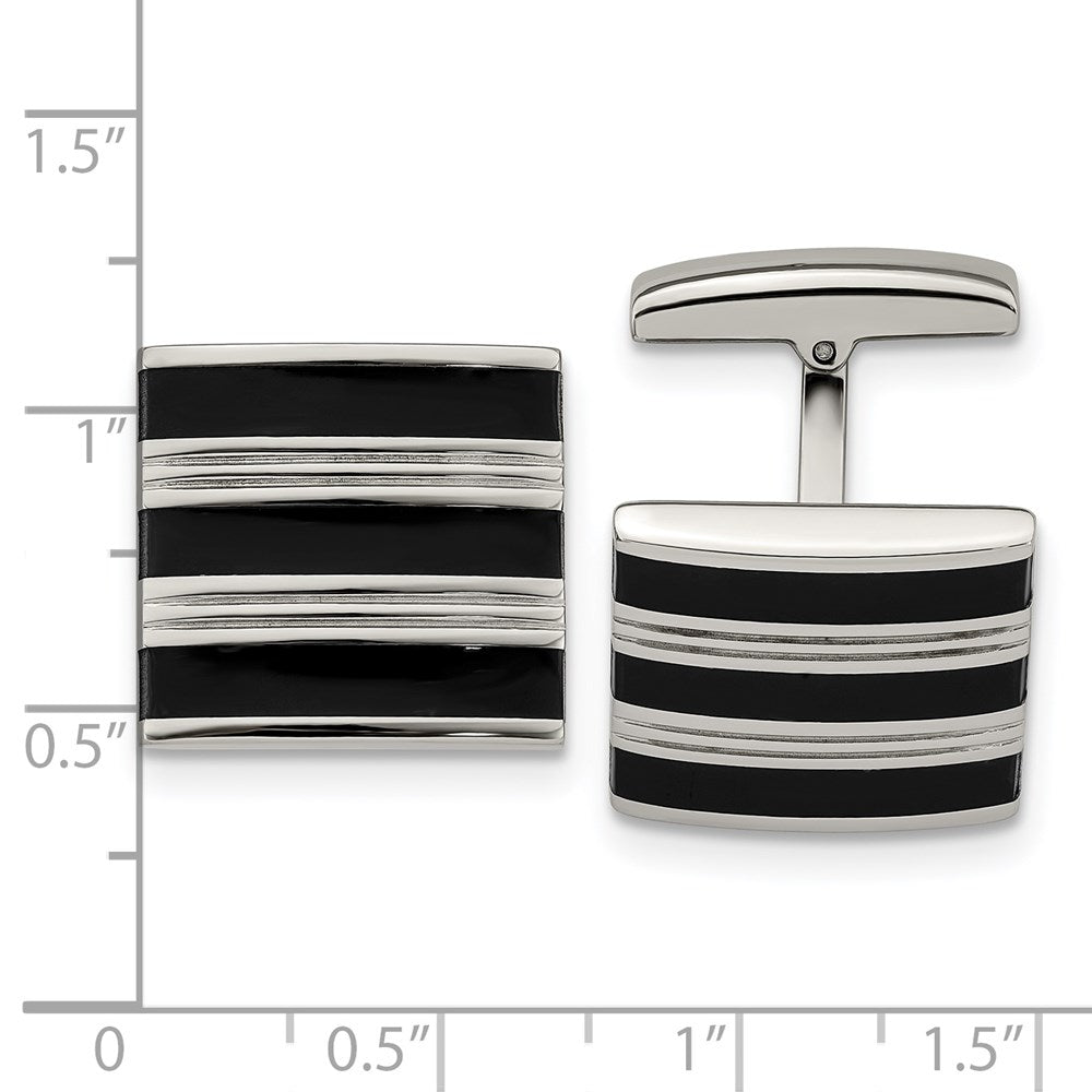 Alternate view of the Stainless Steel & Black Rubber Grooved Striped Cuff Links, 18 x 17mm by The Black Bow Jewelry Co.