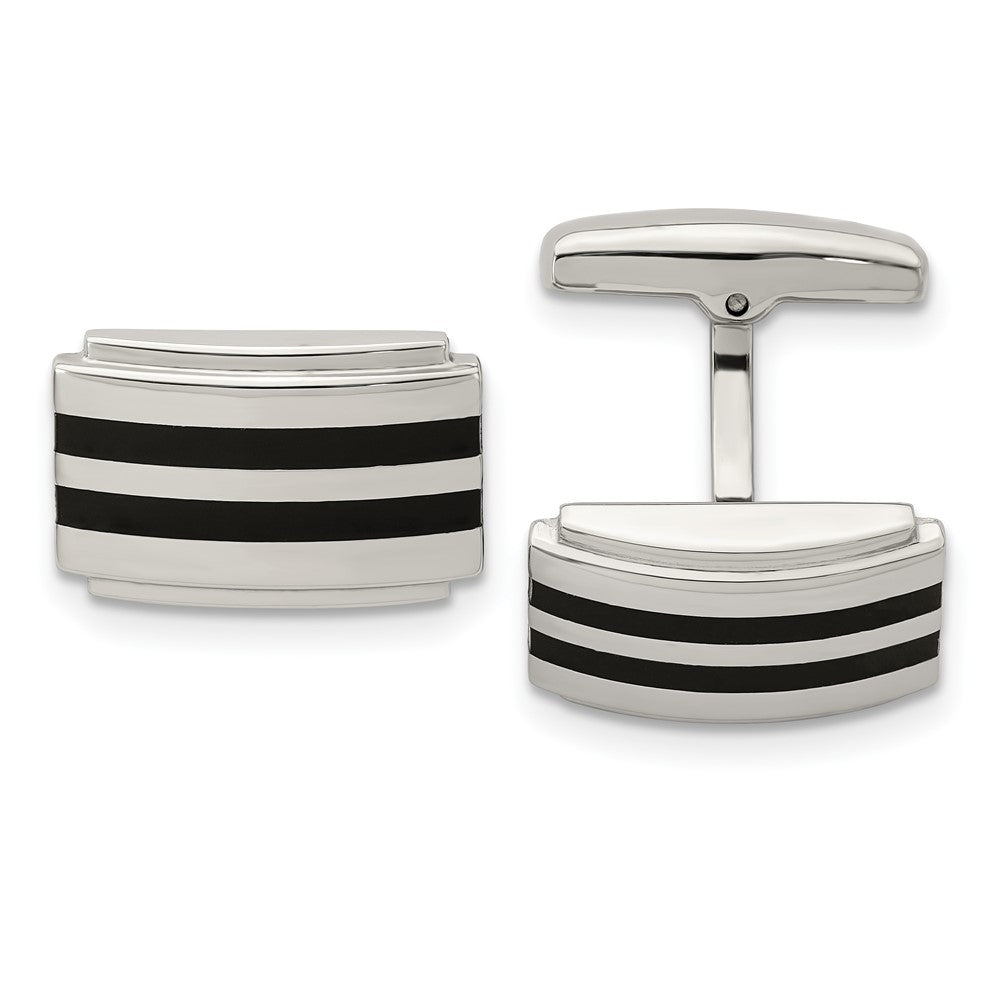 Stainless Steel & Black Rubber Convex Rectangle Cuff Links, 20 x 12mm, Item M11158 by The Black Bow Jewelry Co.