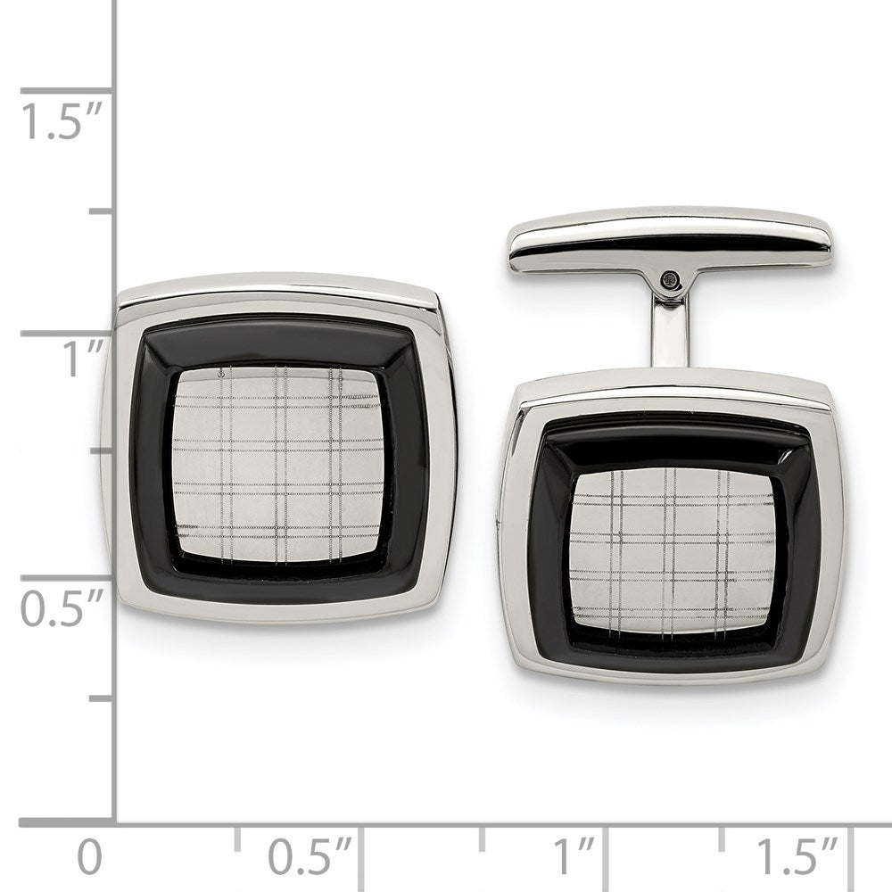 Alternate view of the Stainless Steel & Black Plated Polished & Etched Cuff Links, 19mm by The Black Bow Jewelry Co.