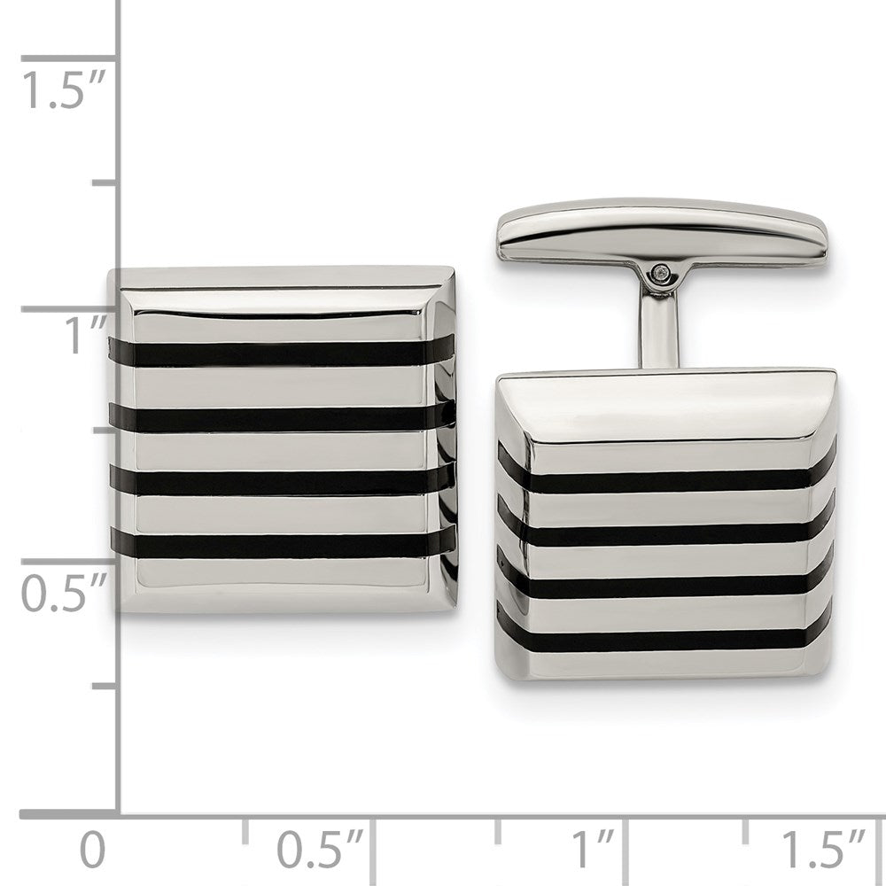 Alternate view of the Stainless Steel & Black Rubber Striped Square Cuff Links, 17.5mm by The Black Bow Jewelry Co.