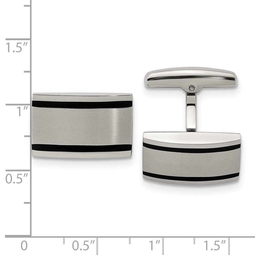Alternate view of the Stainless Steel & Black Rubber Brushed Rectangle Cuff Links, 20 x 12mm by The Black Bow Jewelry Co.