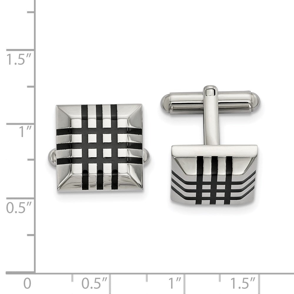Alternate view of the Stainless Steel & Black Rubber Striped Square Cuff Links, 15mm by The Black Bow Jewelry Co.