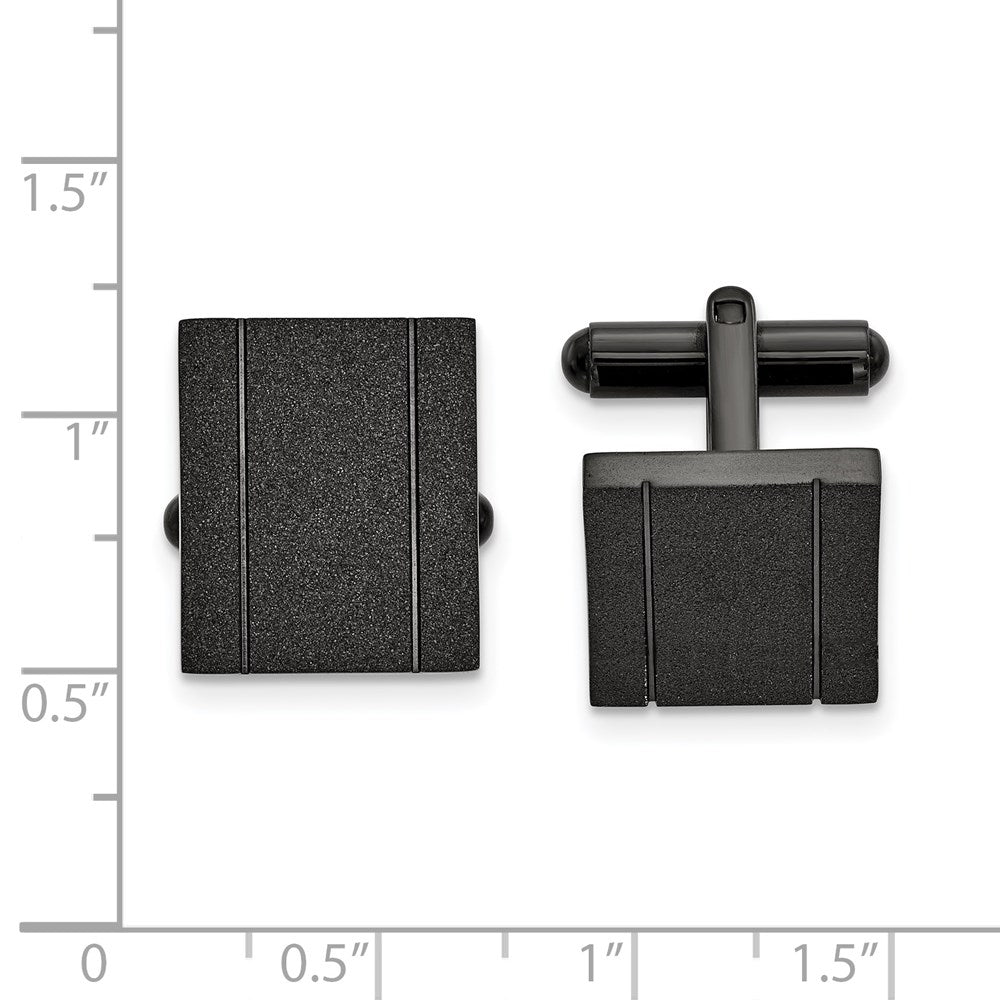 Alternate view of the Black Plated Stainless Steel Laser Cut Rectangle Cuff Links, 15 x 17mm by The Black Bow Jewelry Co.