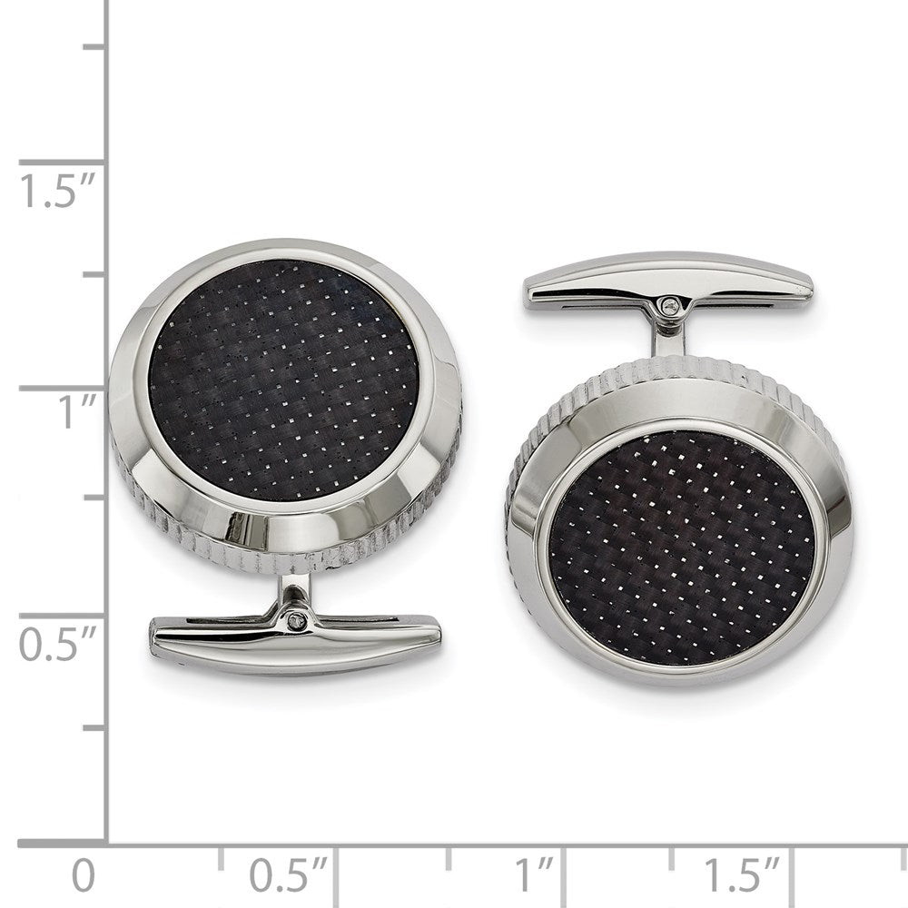 Alternate view of the Stainless Steel & Black Carbon Fiber Round Cuff Links, 19mm (3/4 Inch) by The Black Bow Jewelry Co.