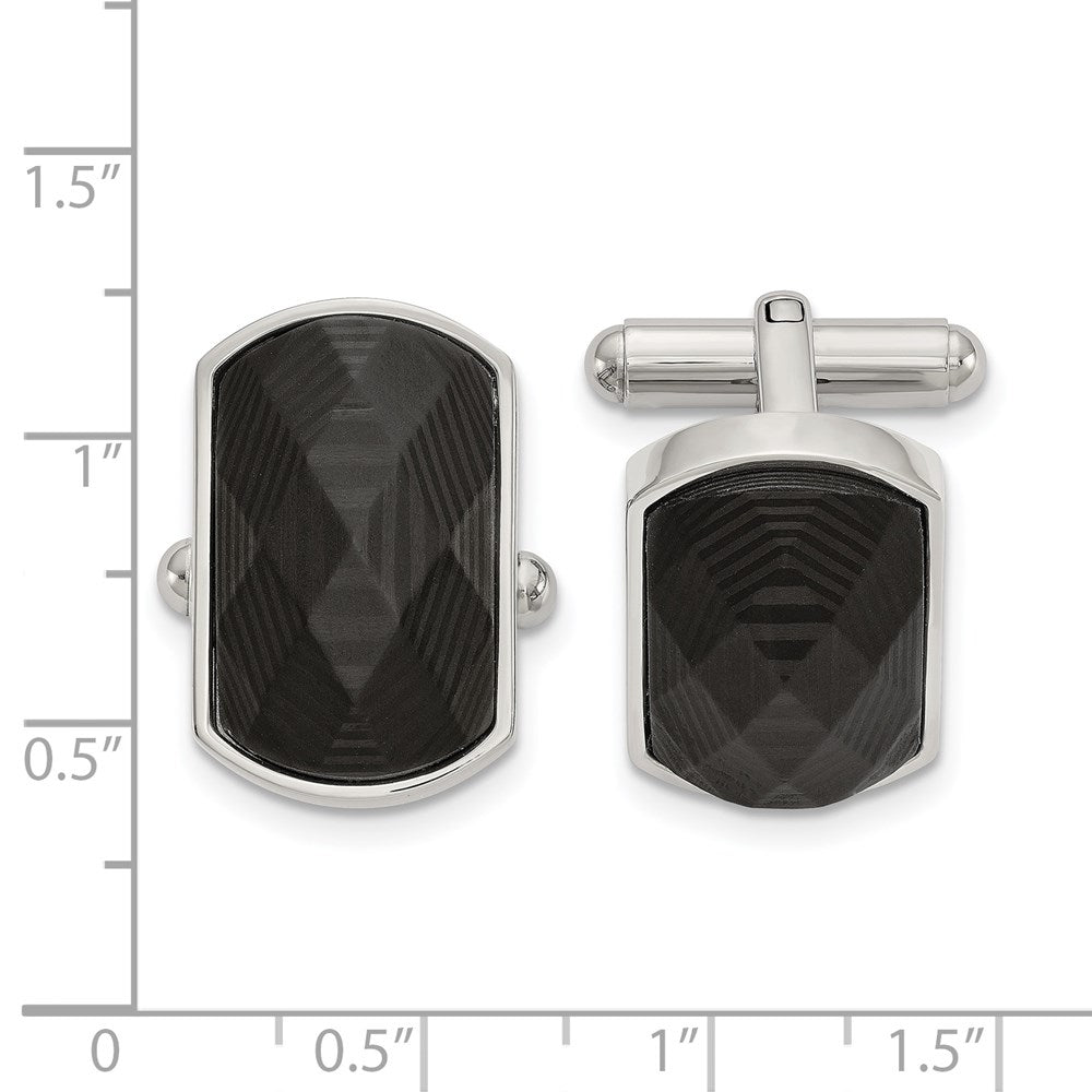 Alternate view of the Stainless Steel & Black Carbon Fiber Faceted Cuff Links, 22 x 14mm by The Black Bow Jewelry Co.