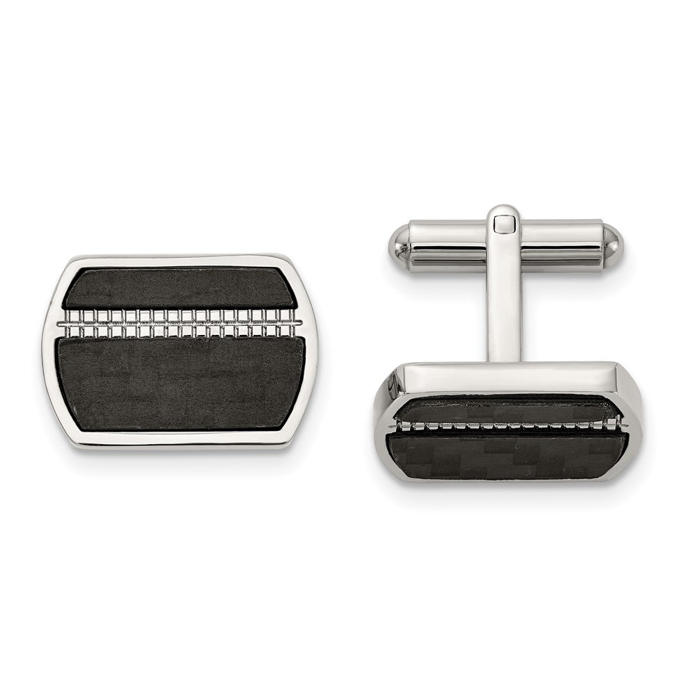 Stainless Steel & Black Carbon Fiber Inlay Cuff Links, 21 x 14mm, Item M11169 by The Black Bow Jewelry Co.