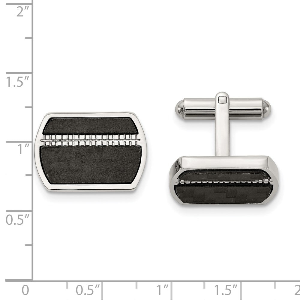 Alternate view of the Stainless Steel & Black Carbon Fiber Inlay Cuff Links, 21 x 14mm by The Black Bow Jewelry Co.
