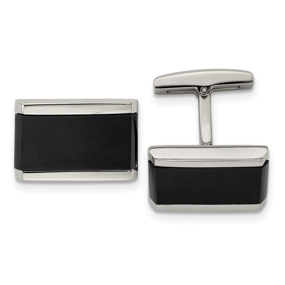 Stainless Steel & Black Onyx Rectangle Cuff Links, 21 x 14mm, Item M11171 by The Black Bow Jewelry Co.