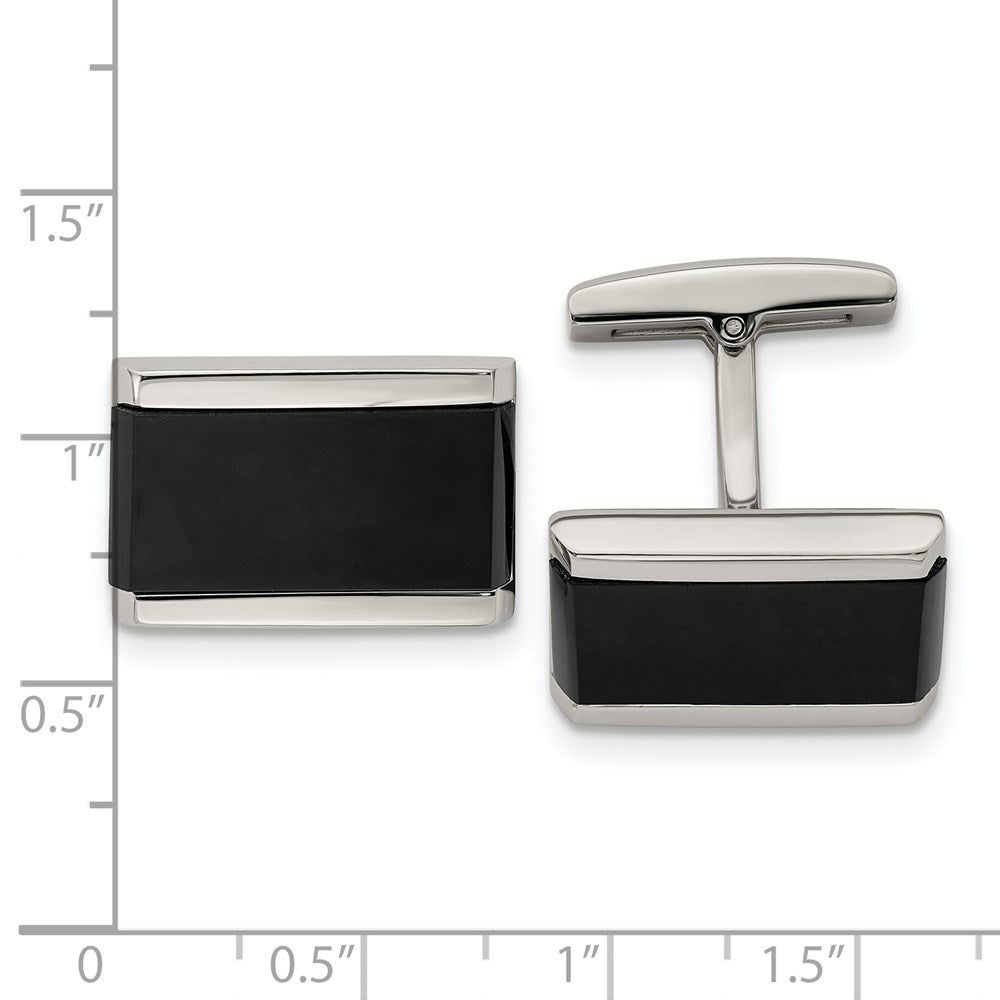 Alternate view of the Stainless Steel & Black Onyx Rectangle Cuff Links, 21 x 14mm by The Black Bow Jewelry Co.