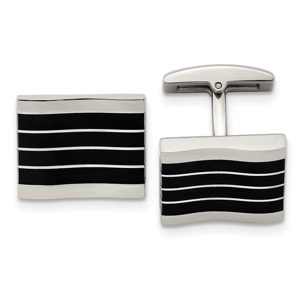 Stainless Steel & Black Cat's Eye Rectangle Cuff Links, 19 x 15mm, Item M11172 by The Black Bow Jewelry Co.
