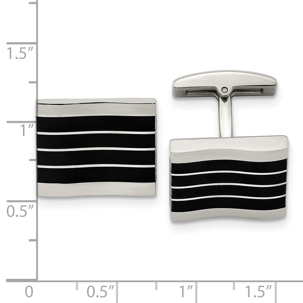 Alternate view of the Stainless Steel & Black Cat's Eye Rectangle Cuff Links, 19 x 15mm by The Black Bow Jewelry Co.