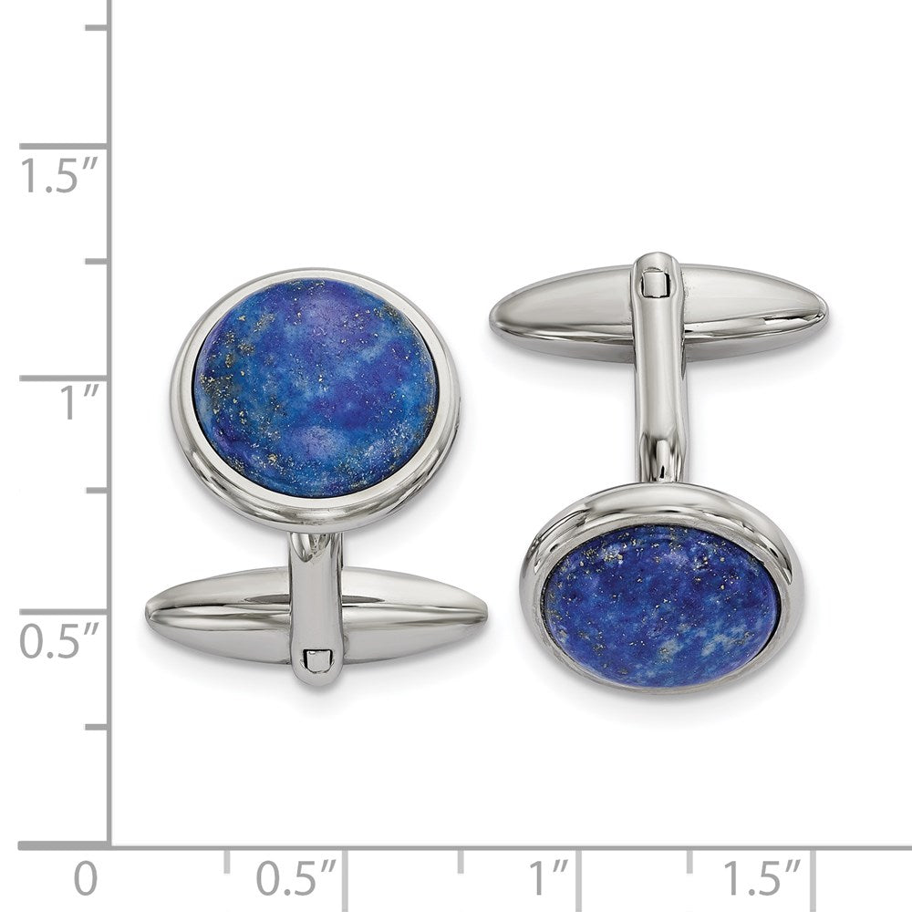 Alternate view of the Stainless Steel & Blue Lapis Round Cuff Links, 16mm (5/8 Inch) by The Black Bow Jewelry Co.