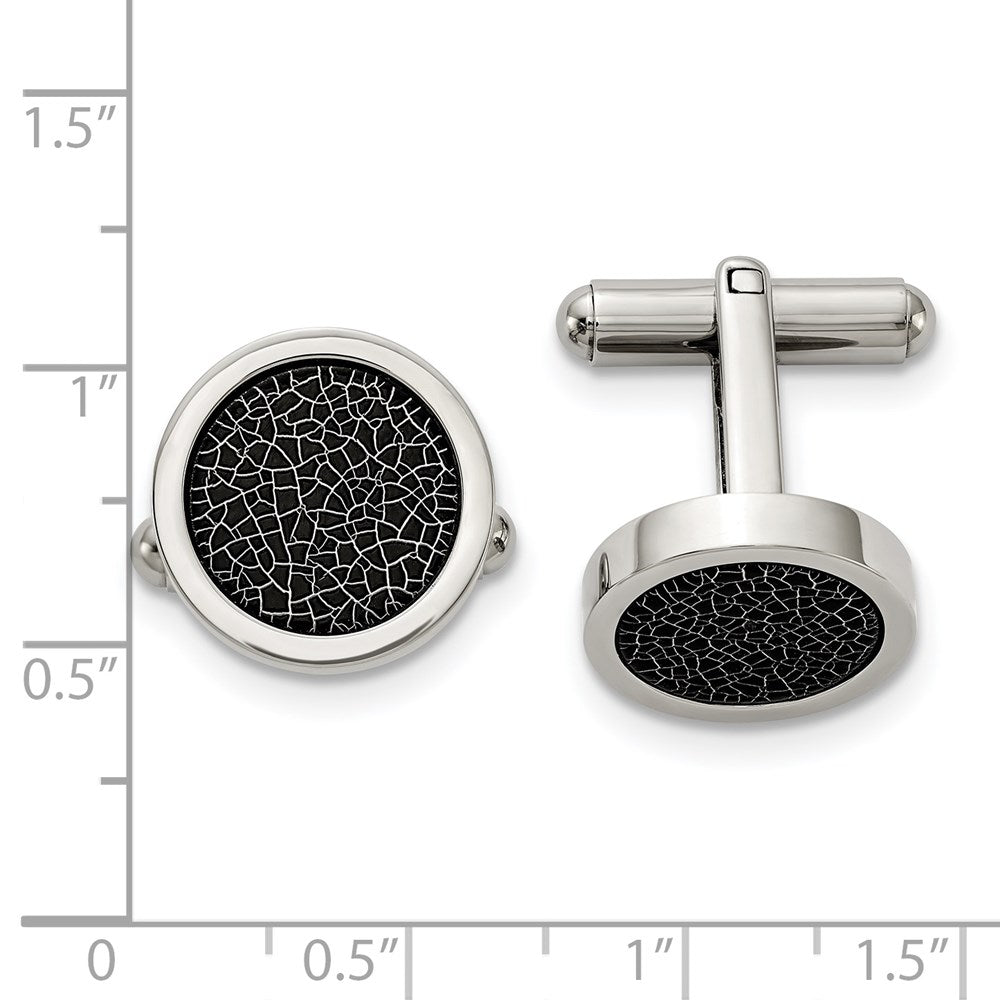 Alternate view of the Stainless Steel & Black Stoving Varnish Round Flat Cuff Links, 16mm by The Black Bow Jewelry Co.