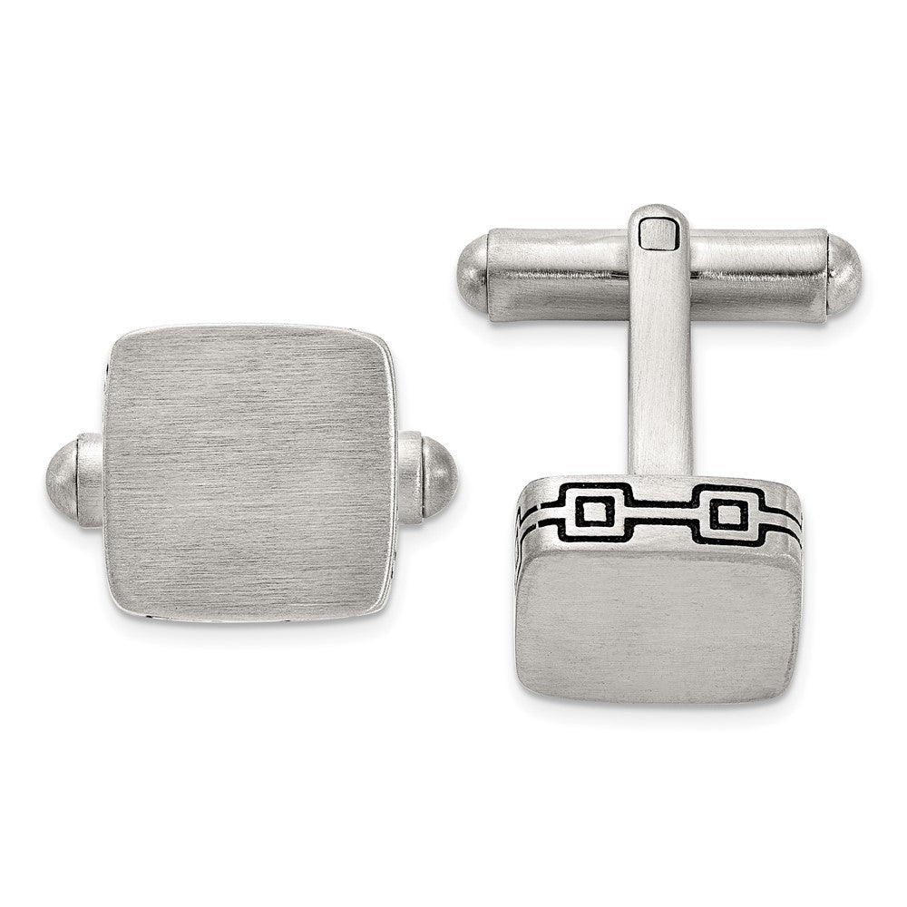 Stainless Steel Brushed & Black Oxidized Square Cuff Links, 12mm, Item M11177 by The Black Bow Jewelry Co.