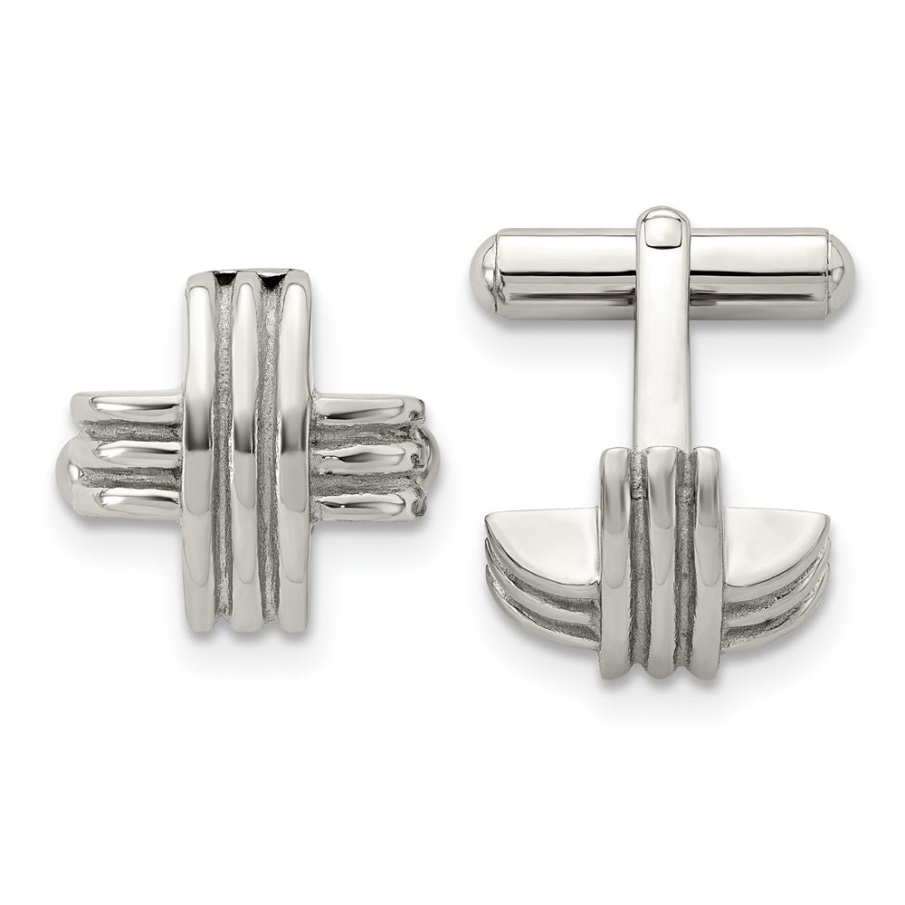 Stainless Steel Fancy X Convex Cuff Links, 16mm (5/8 Inch), Item M11178 by The Black Bow Jewelry Co.