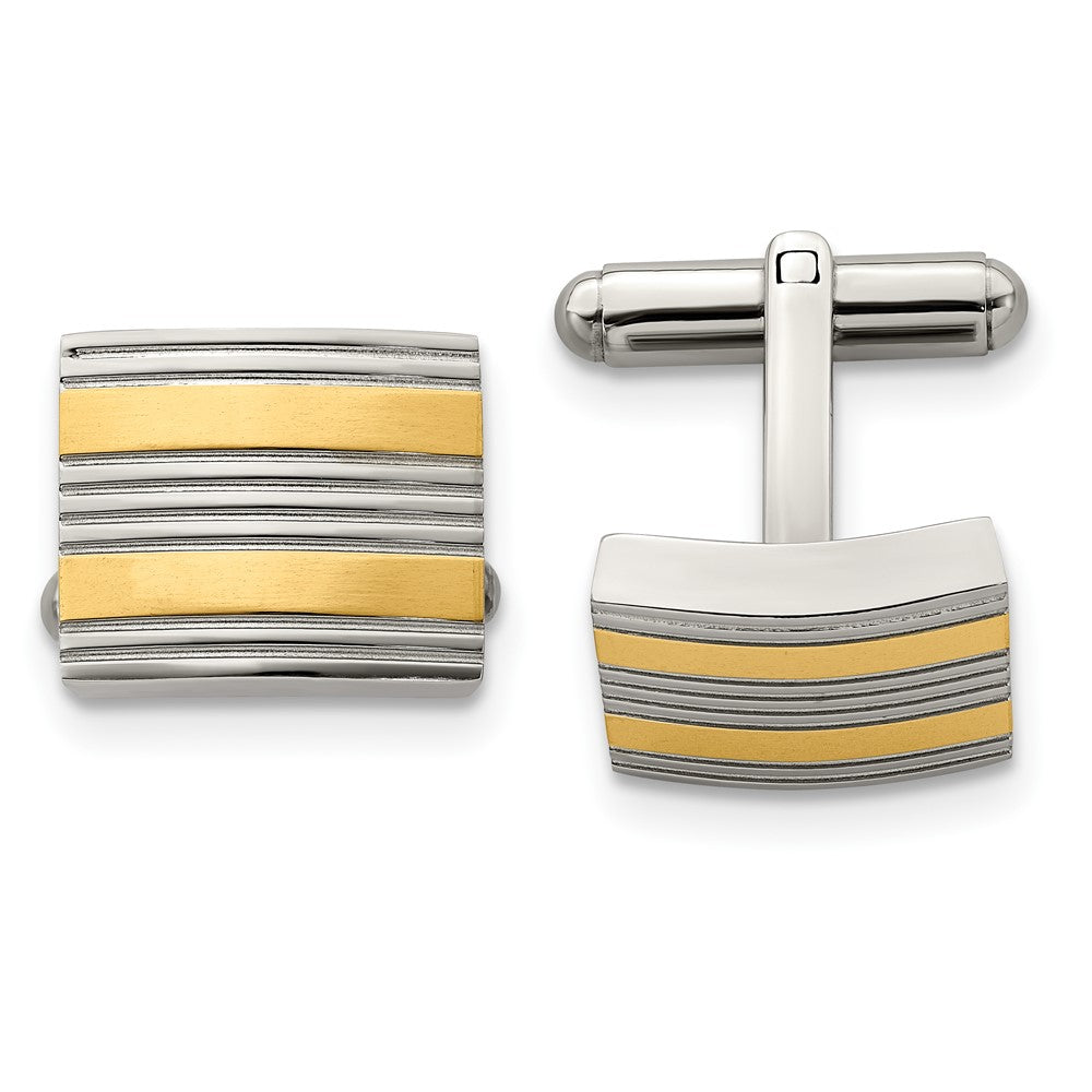 Stainless Steel & Gold Tone Plated Rectangle Cuff Links, 15 x 13mm, Item M11179 by The Black Bow Jewelry Co.