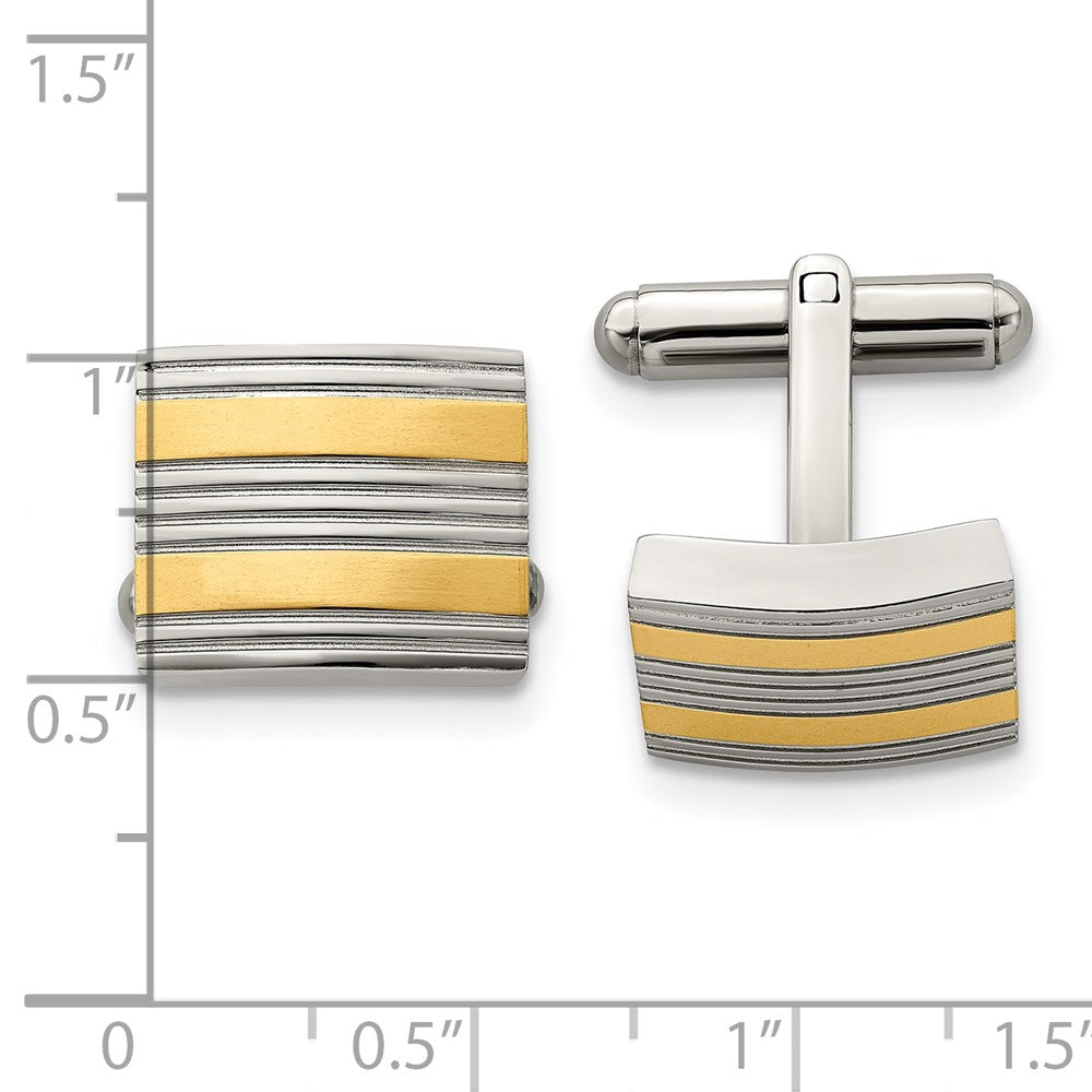 Alternate view of the Stainless Steel & Gold Tone Plated Rectangle Cuff Links, 15 x 13mm by The Black Bow Jewelry Co.