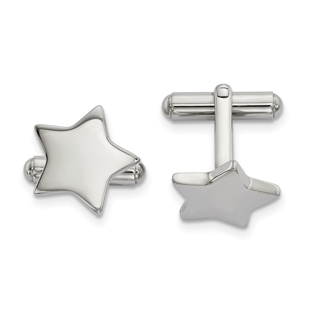 Stainless Steel Polished Star Cuff Links, 15mm (9/16 Inch), Item M11181 by The Black Bow Jewelry Co.