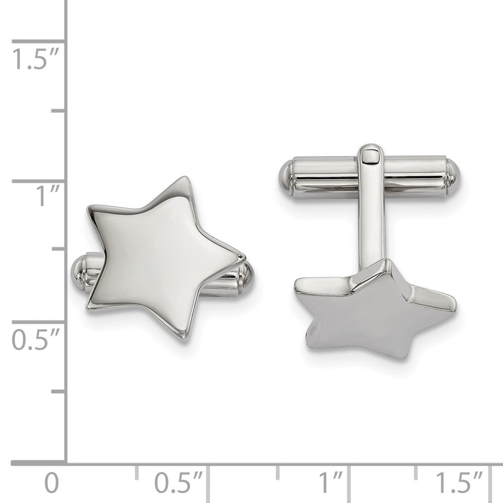 Alternate view of the Stainless Steel Polished Star Cuff Links, 15mm (9/16 Inch) by The Black Bow Jewelry Co.