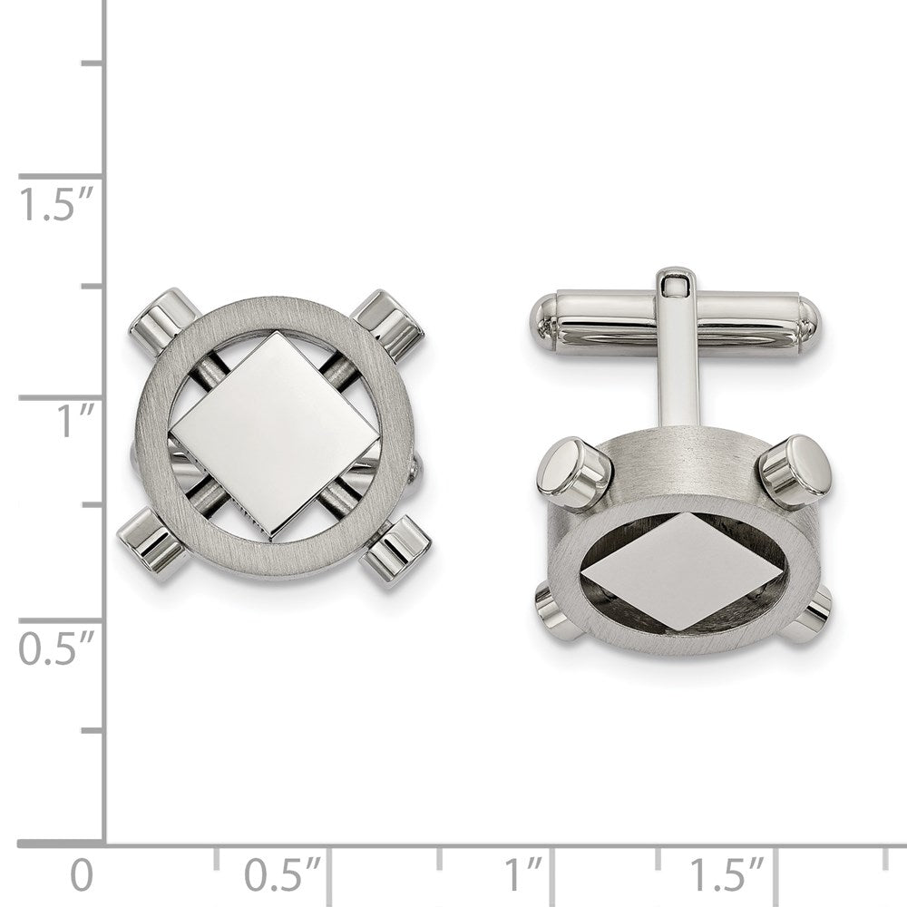 Alternate view of the Stainless Steel Brushed & Polished Geometric Cuff Links, 21mm by The Black Bow Jewelry Co.