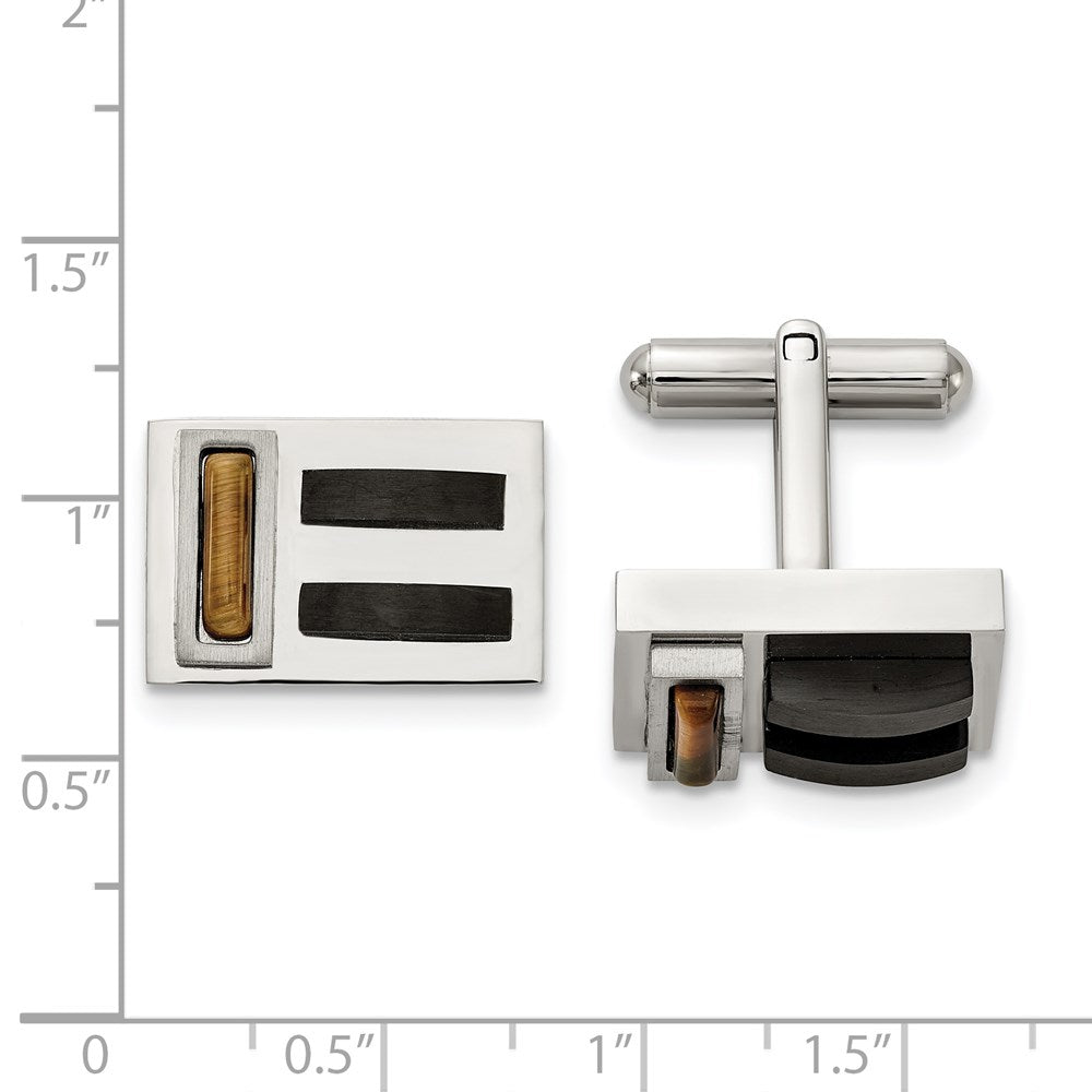 Alternate view of the Two Tone Stainless Steel & Tiger's Eye Rectangle Cuff Links, 19 x 13mm by The Black Bow Jewelry Co.