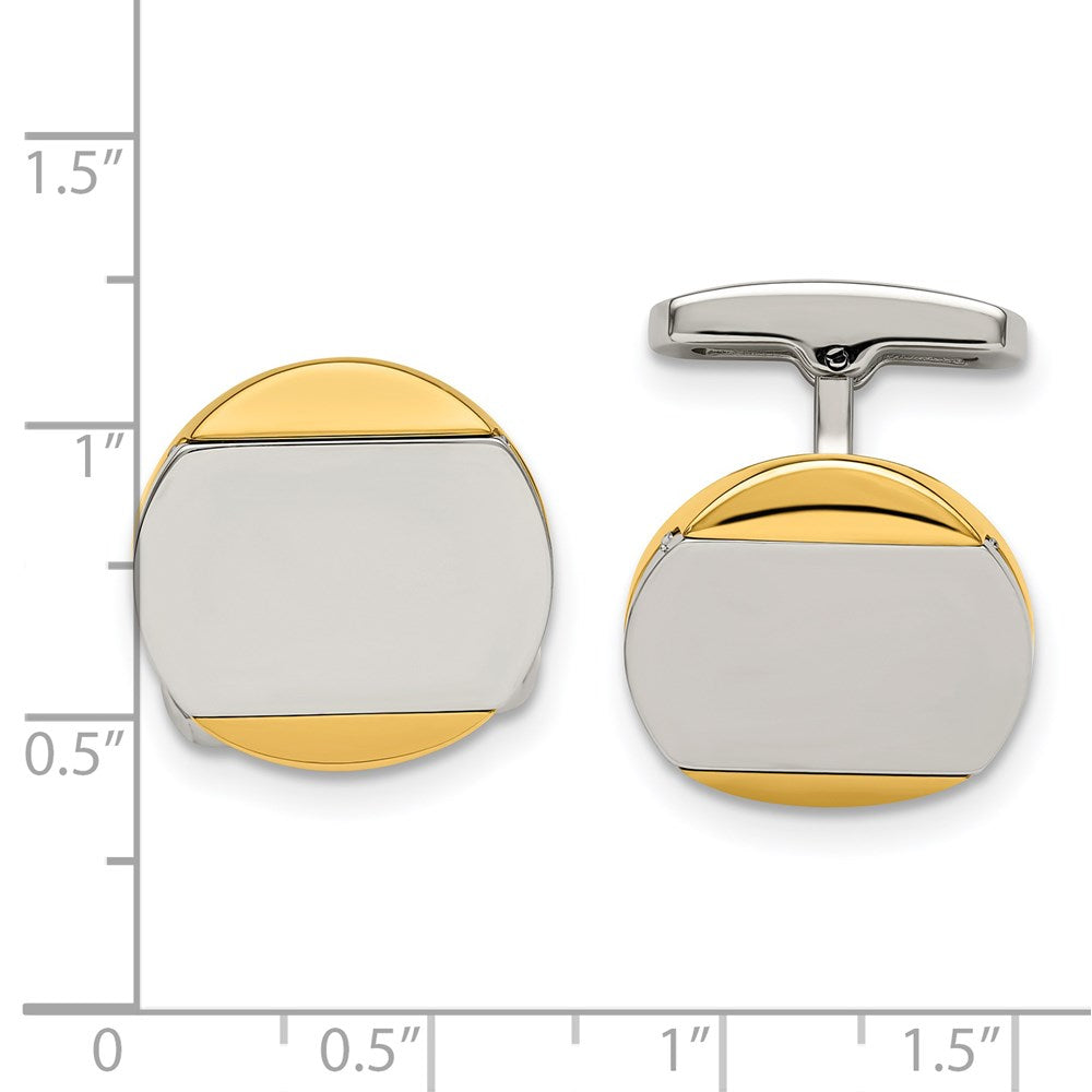 Alternate view of the Stainless Steel, Gold Tone Plated & Polished Round Cuff Links, 18mm by The Black Bow Jewelry Co.