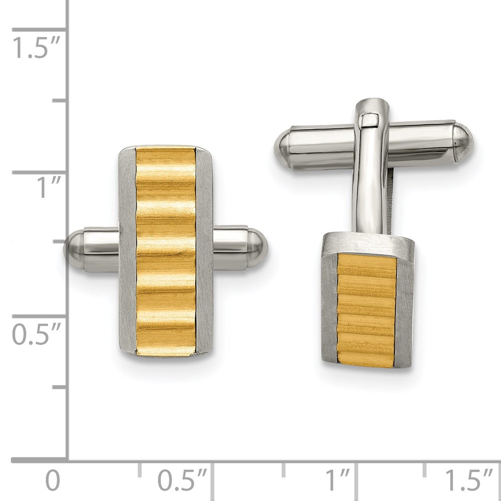 Alternate view of the Stainless Steel Gold Tone Plated Brushed & Polished Cuff Links, 8x18mm by The Black Bow Jewelry Co.