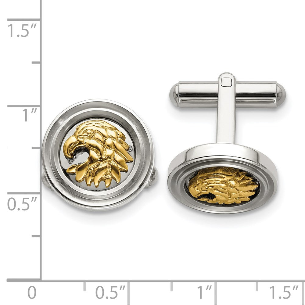 Alternate view of the Stainless Steel & Gold Tone Plated Eagle Head Round Cuff Links, 16mm by The Black Bow Jewelry Co.